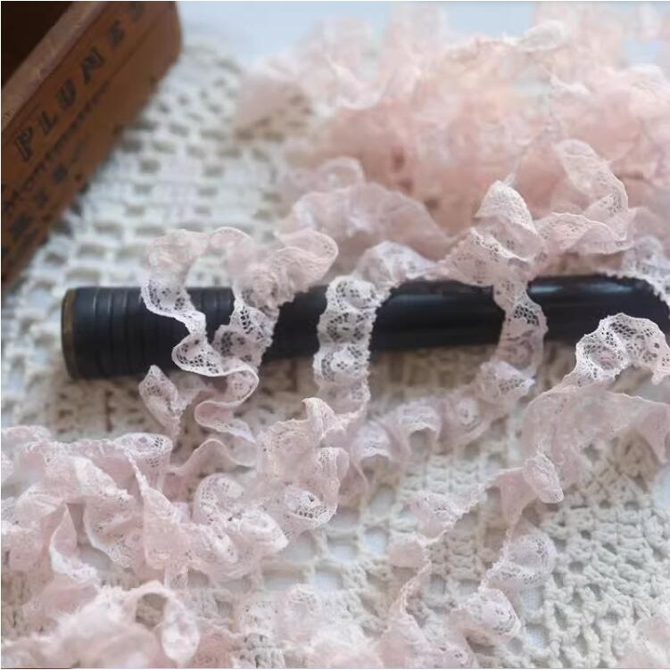 

3 Meters Pink White Ruffle Lace Applique Trim Ribbon Exquisite Lace Fabric DIY Sewing Garment Decoration Accessories Supplies