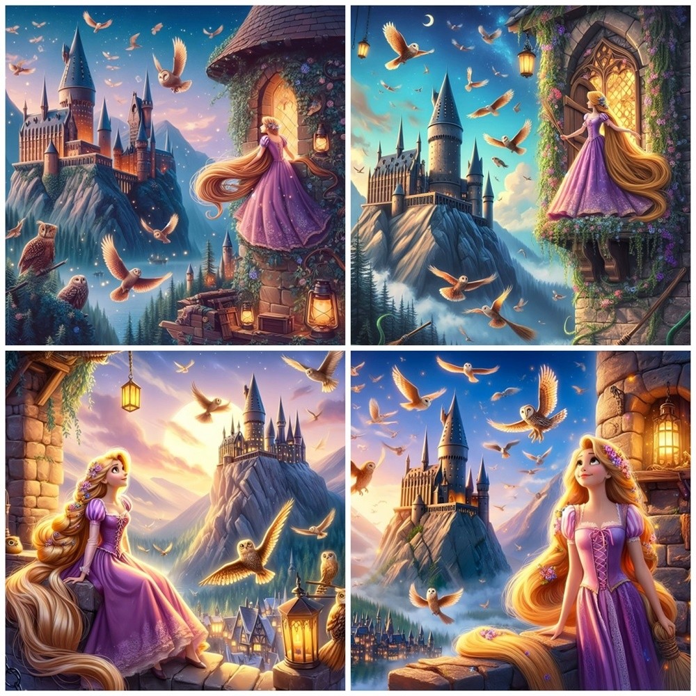

Disney Painting By Numbers Cartoon DIY Canvas Kits Acrylic Paint By Numbers Rapunzel Creative Hobbies Castle Wall Decor