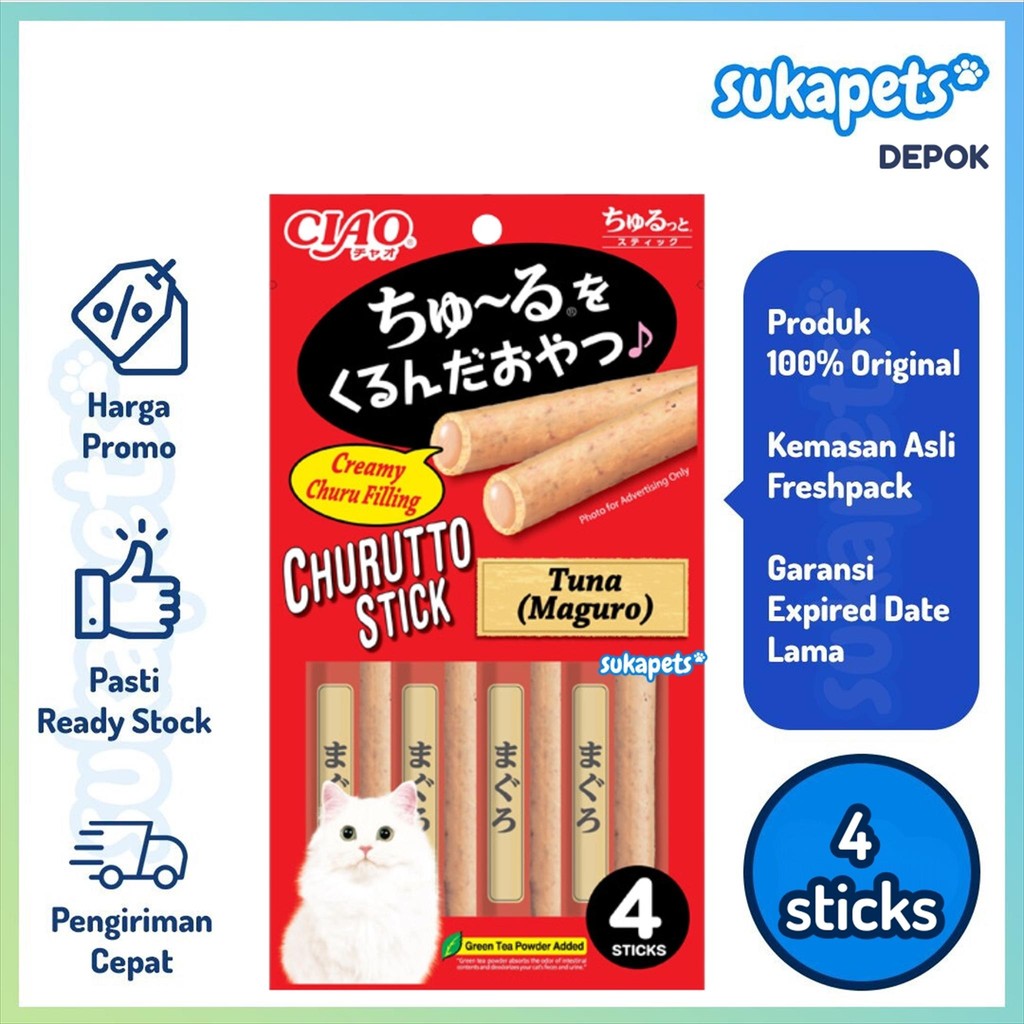 Ciao Churutto Stick Maguro Formula Snack Kucing 4 Sticks