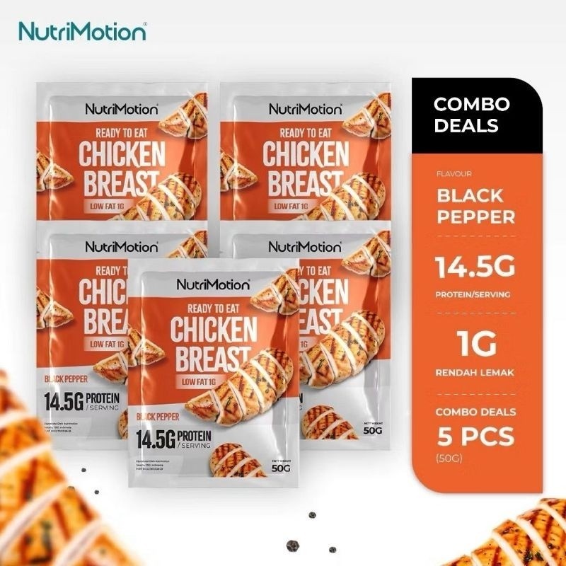 

[5 PCS] NutriMotion Ready To Eat Chicken Breast Combo (50g) - Black Pepper - High Protein & Low Fat