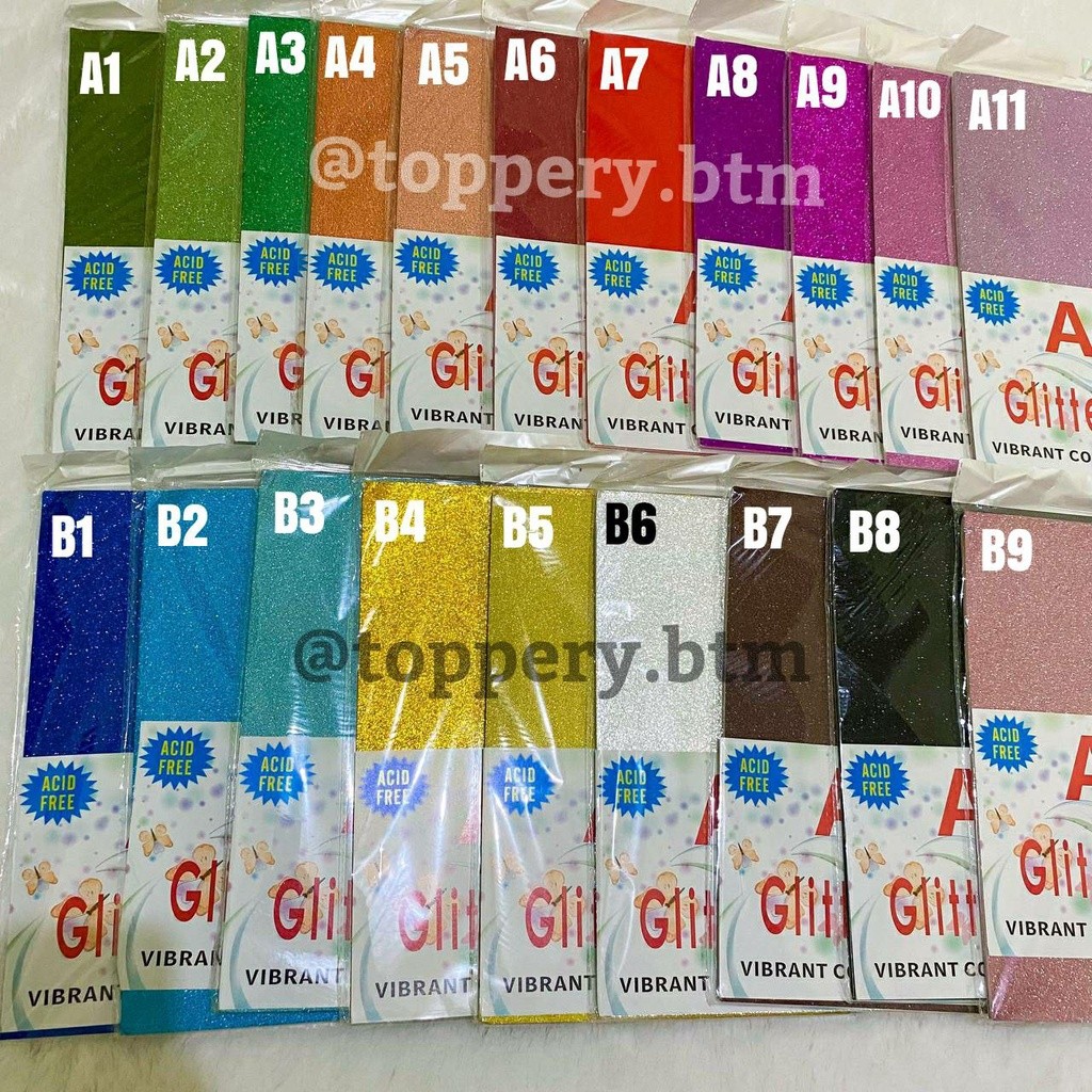 

KERTAS KARTON GLITER UKURAN A4 VARIAN WARNA KETEBALAN 250 GSM