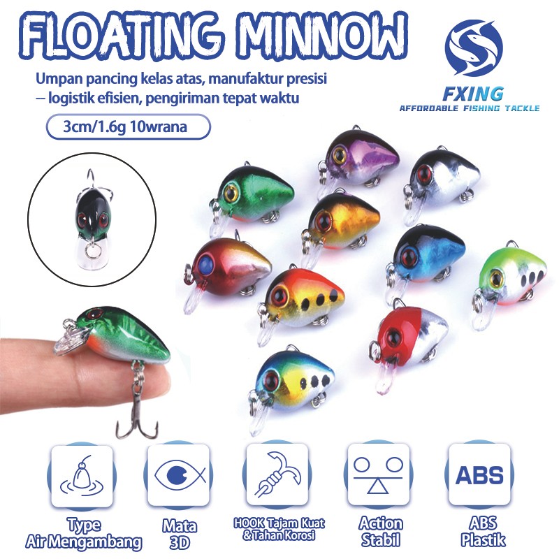 【Baru】3cm /1.6g Floating Minnow 10 warna mini umpan  murah minnow casting Umpan Pancing Lure Minnow 