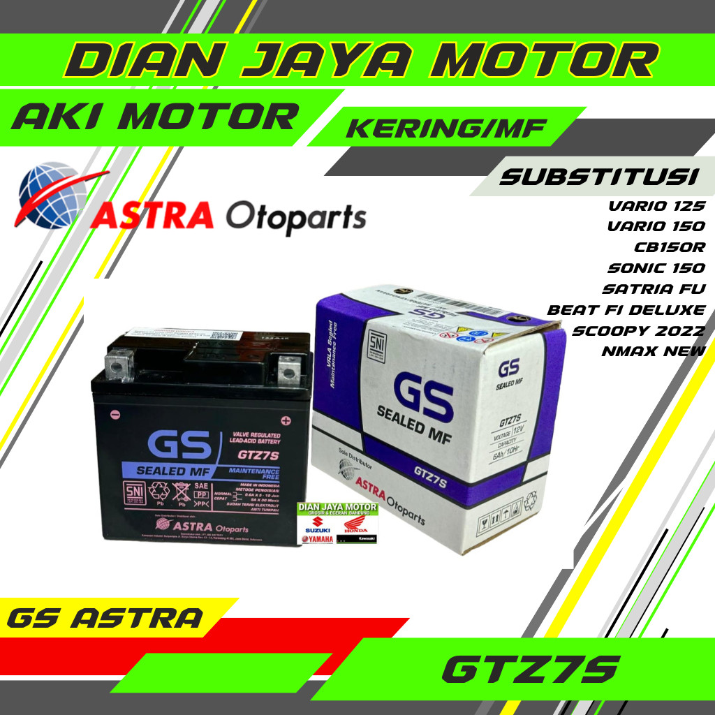 AKI MOTOR GTZ7S GS ASTRA  PCX ADV VARIO 125 vario 150 satria fu ORIGINAL ASLI .DIAN JAYA MOTOR GTZ7S