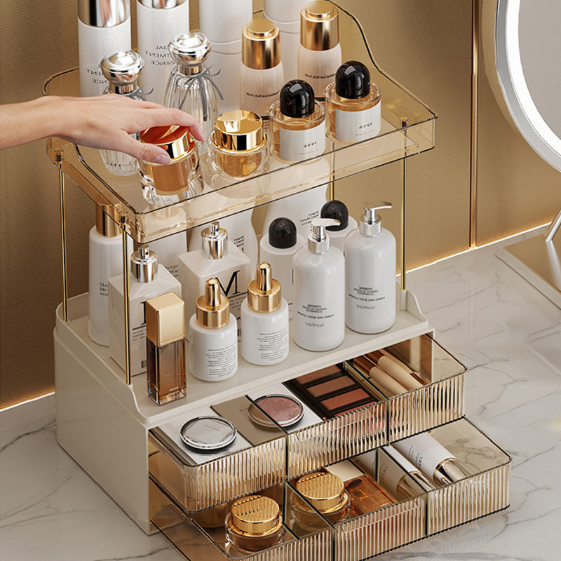Kotak Penyimpanan Kosmetik dengan Tampilan Tinggi, Laci Meja dengan Penarikan, Rak Penyimpanan Kosme