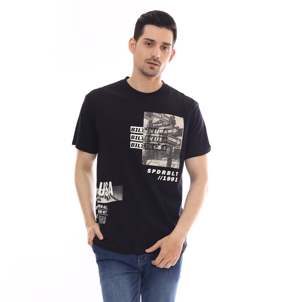 Spyderbilt Kaos Lengan Pendek Pria Hitam Escape Trip Men Tee Planet Surf