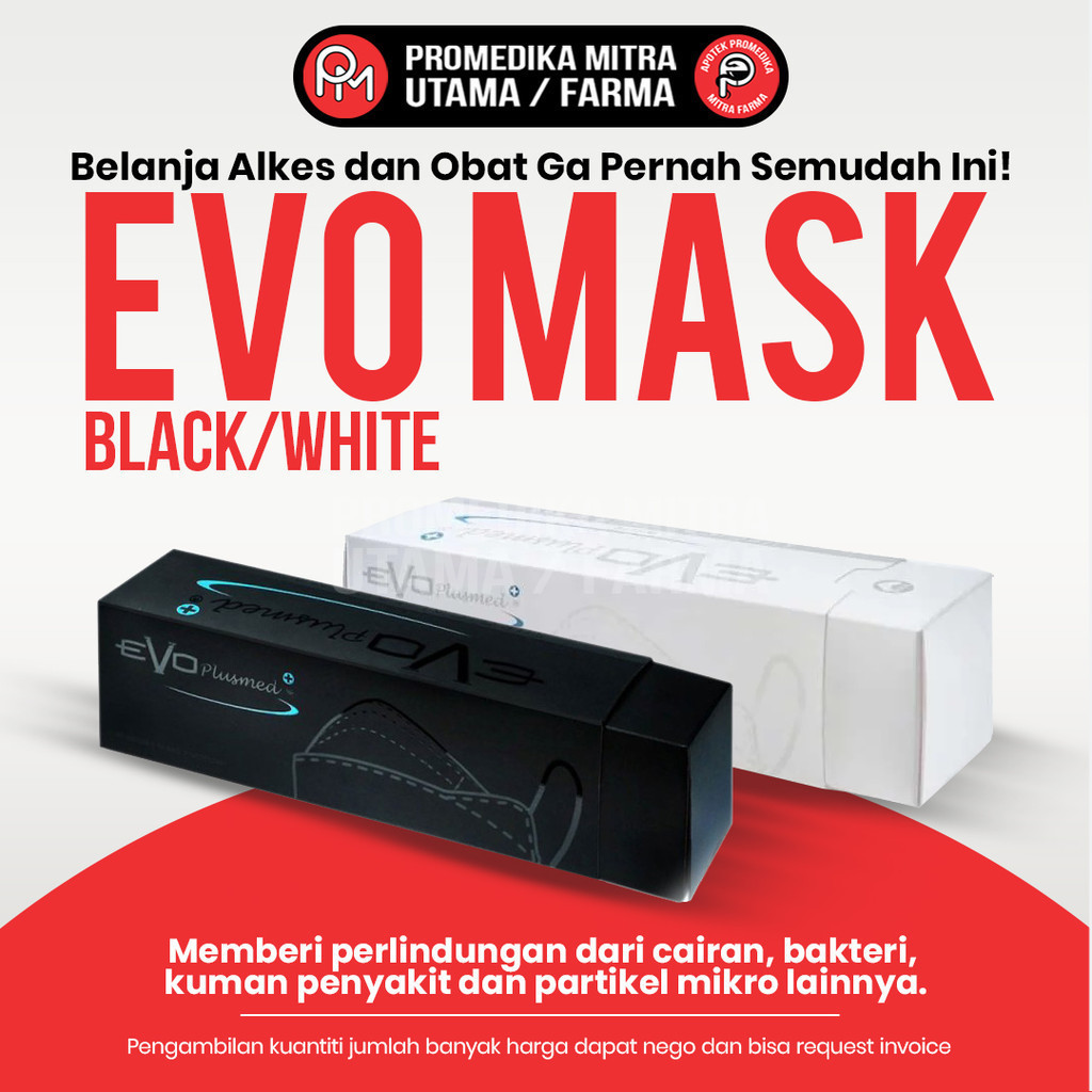 EVO PLUSMED Masker Surgical Face Mask - SUPER BLACK & SUPER WHITE | Masker Medis