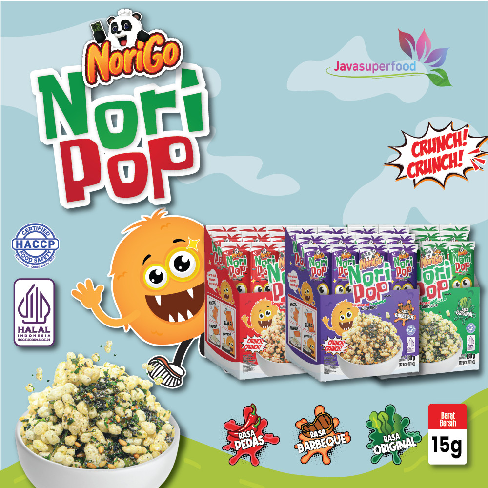 

[HALAL] Norigo Nori Pop Seasoned Seaweed With Rice (1 BOX ISI 12 PCS) / Snack Tabur Nori / Snack Rumput Laut 15g