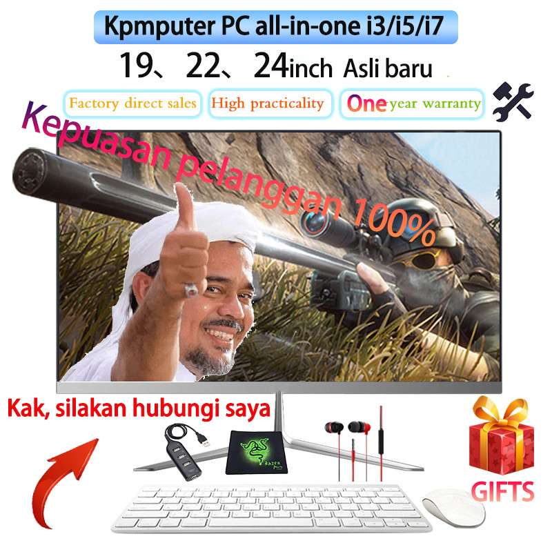 [HOT SALE]komputer PC gaming, all-in-one baru 19/22/24'' Core i3/i5/i7 8/16GB+512GB SSD+win10+office