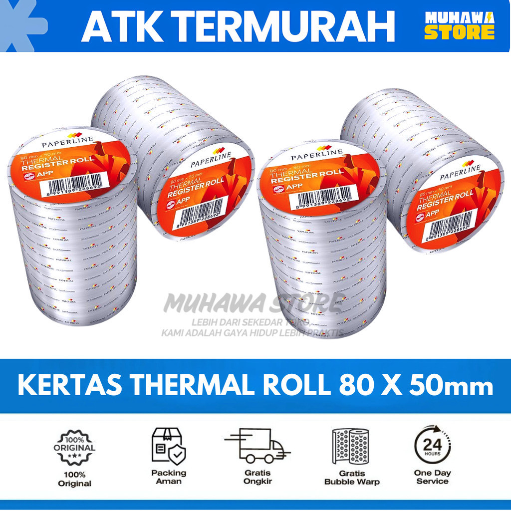 

Kertas Thermal 80x50mm PAPERLINE Thermal Paper Roll 80MM X 50MM / Paperline Thermal Kertas Kasir Ukuran 80x50