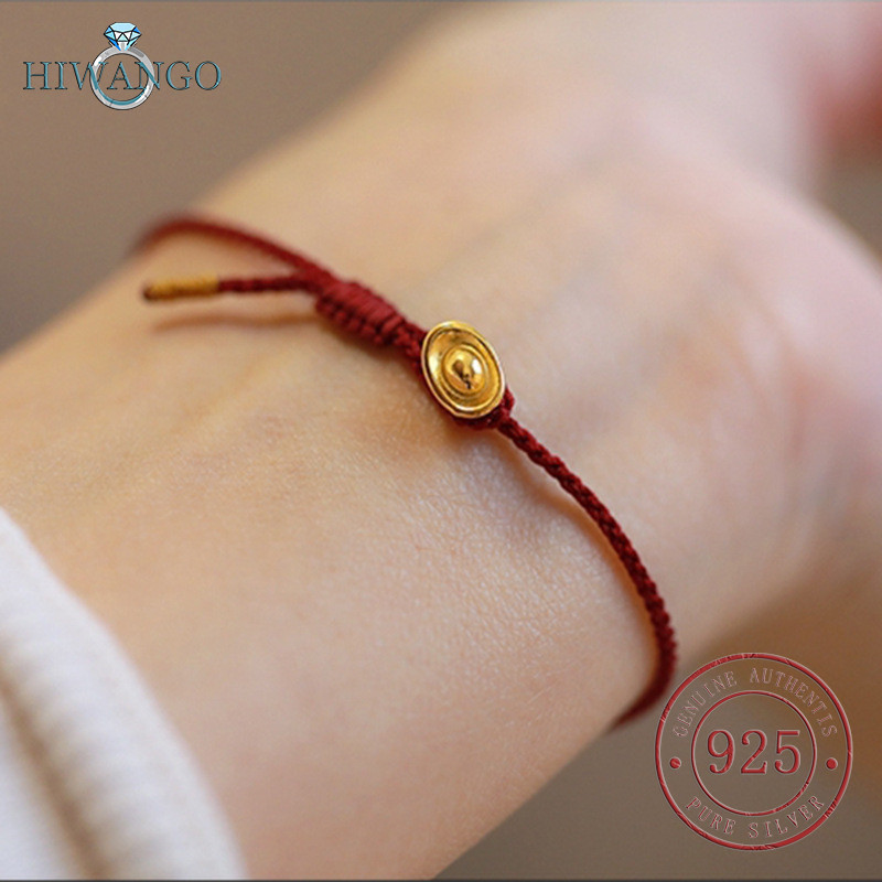 HIWANGO Gelang Tali Merah Ingot Emas 18k Perhiasan Unisex