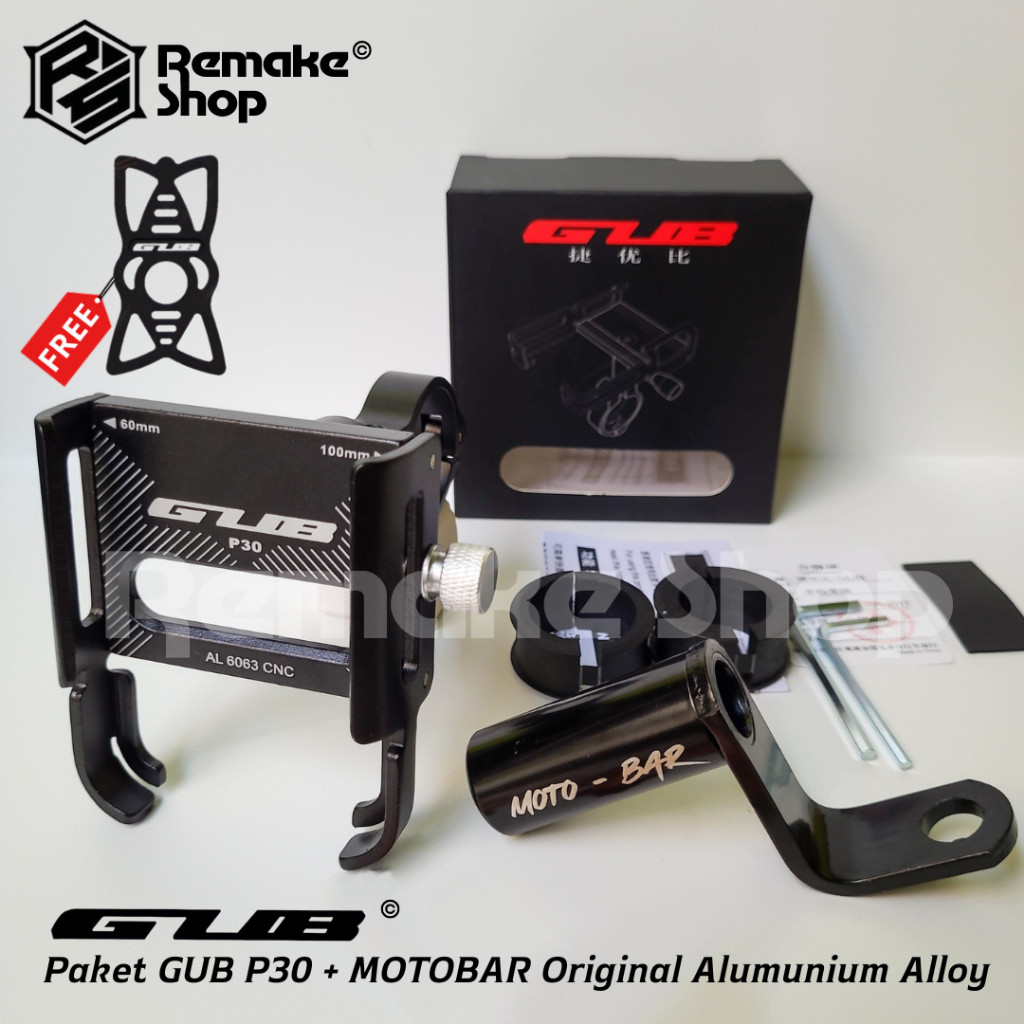 Paket Phone Holder GUB P30 + Bracket Motobar Original Alumunium Alloy Holder Hp Motor Full Besi Temp