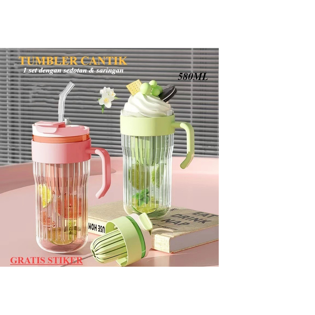 BOP TUMBLER GELAS BOTOL MINUM 580ML CANGKIR FREE SEDOTAN SARINGAN BUAH TEH ES INFUS WATER JUICE