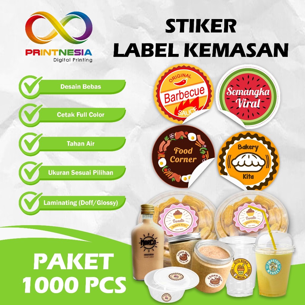 

KAYDEN STORE Stiker Label 1000PCS Chromo / Vinyl Paket Plus Cutting Cetak Sticker Label Sticker Custom Kemasan Printnesia
