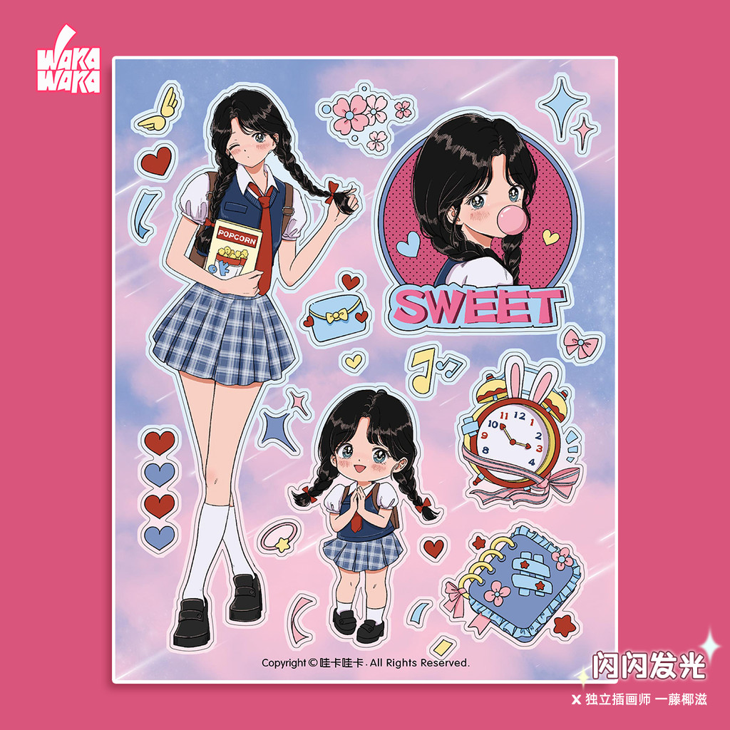 

WAKAWAKA 1PCS Sparkling Series Anime Character Stickers Diy Decoration Cute Girls Sticker For Planner Scrapbook Diary Album