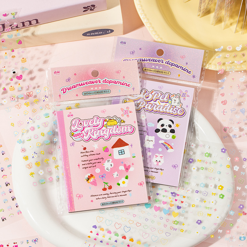 

32Sheets/book Sticker Book Dopamine Pet Mini Deco Sticker Book Gift Guka Nail Sticker Notebook Scrapbook Handmade DIY Decorative