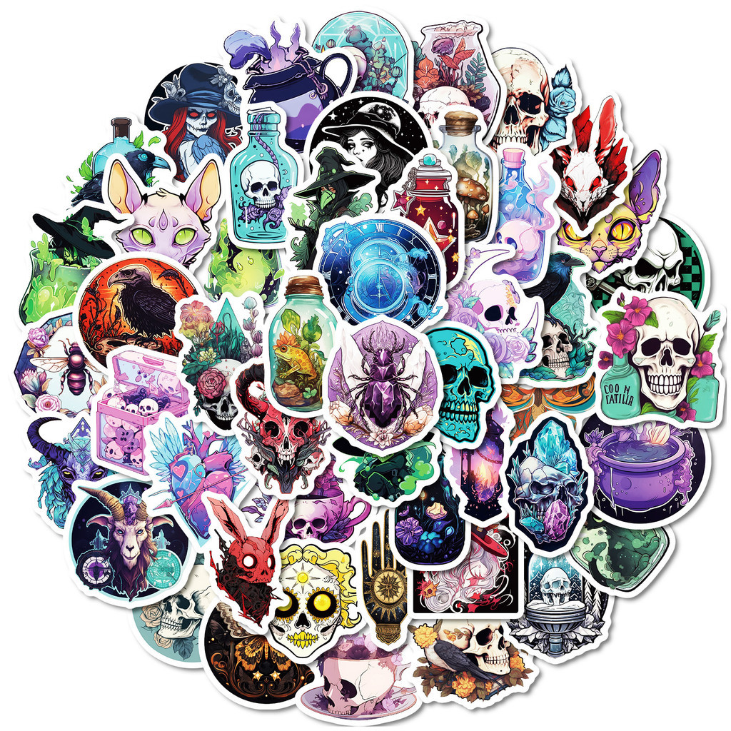 

50PCS Magical Witch Gothic Skull Graffiti Stickers for Bicycle Hand Account Pencil Case Decals
