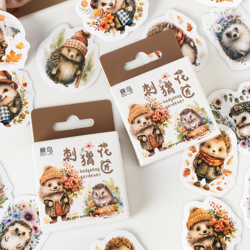 

46pcs PVC Cute Cartoon Animals, Hedgehogs and Flowers Collage Rich Patterns Student DIY Mobile Phones Decoration Stickers