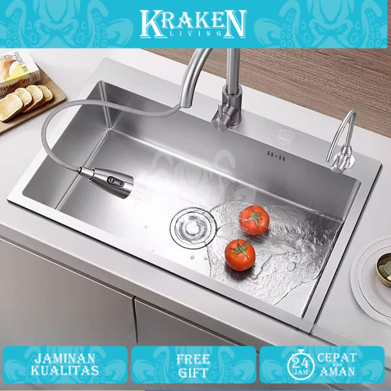 Kitchen Sink Perak 5040/6045 Bak Cuci Piring Kotak Stainless Hitam Wastafel Cuci Piring Stainless 【K