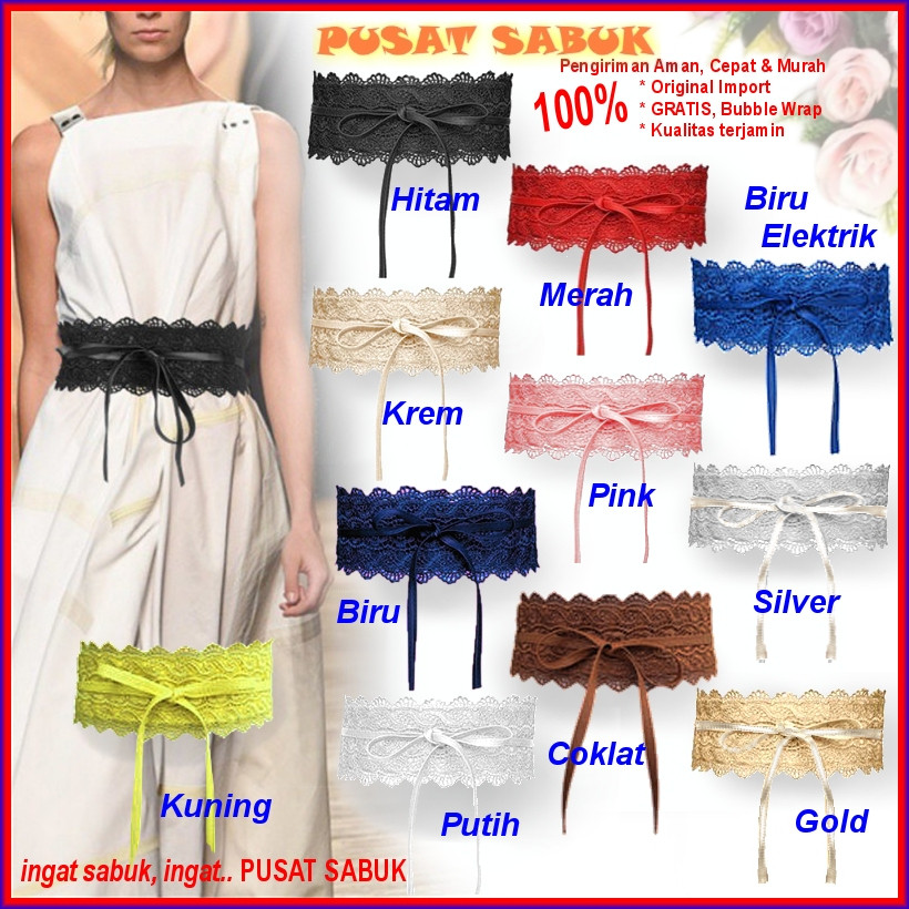 Gesper Cewek Ikat Tali Pinggang Sabuk Obi Belt Wanita Fashion Korea Impor Kain Kepang Hitam Karet