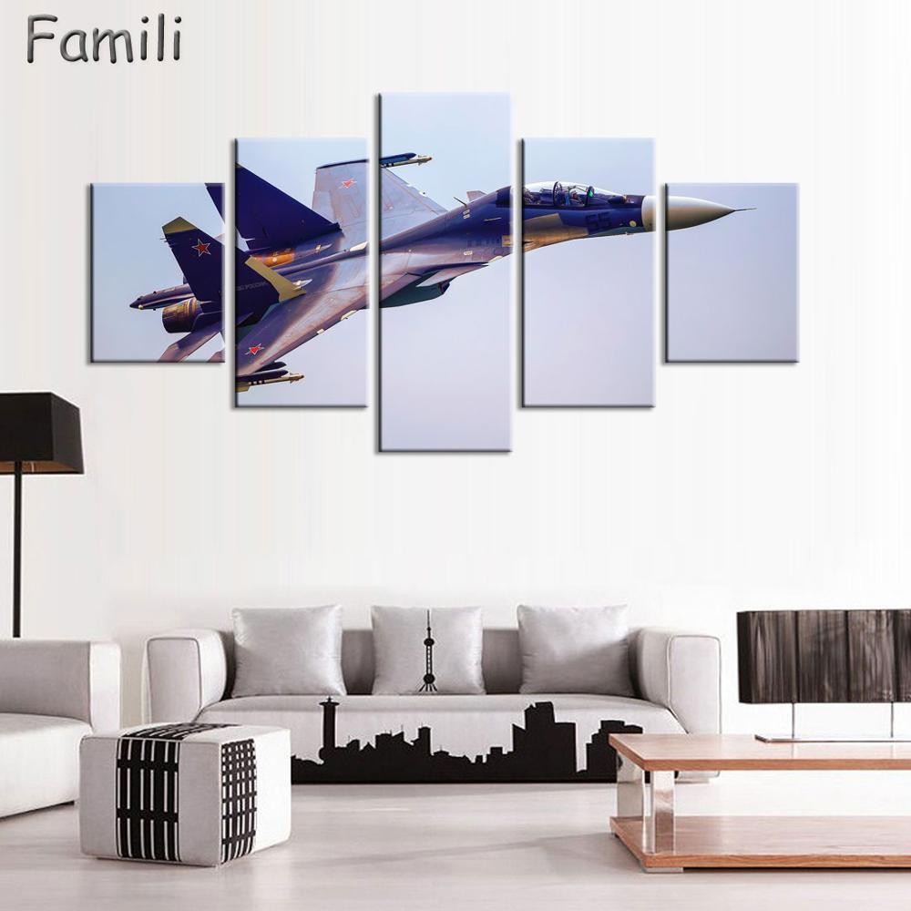 

Cuadros Painting By Numbers 5 Panel Modern Fighter Aircraft Canvas Painting Combat Wall Picture Art For Living Room Unframed
