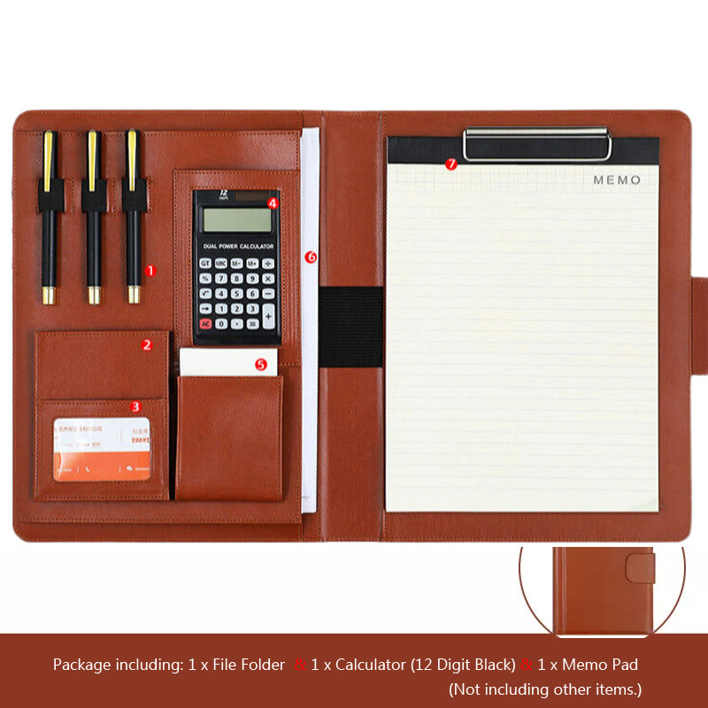 

Multifunctional A4 Leather Portfolio Folder Files Organizer for document Man Executive Briefcase Clipboard withCalculator Office