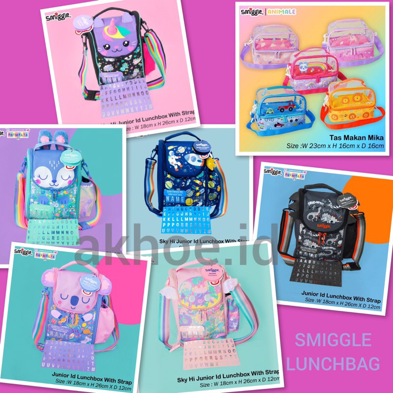 Smiggle Tas Bekal Lunch Bag Lunch Box Tali Sling Panjang Double Decker Mika Sky-Hi 3D Hardcase