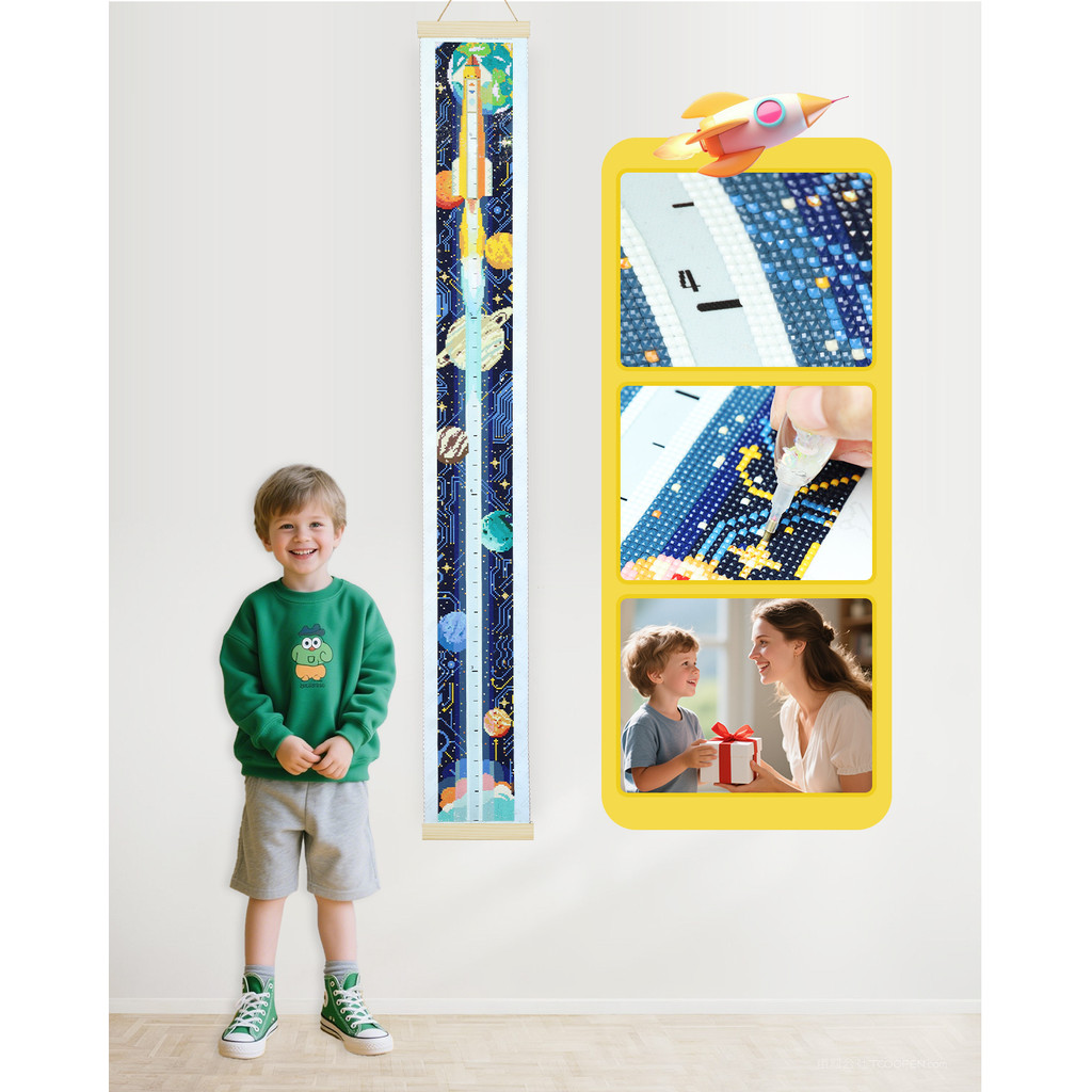 

ForeverYoung DIY Diamond Painting Growth Chart for Wall Diamond Art Kits for Kids Full Square Drill With AB Rocket Height Chart