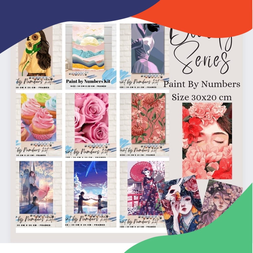 

COD Paint By Number 30x20cm with WOODEN FRAME DIY PAINTING KIT all picture readystock HOTT