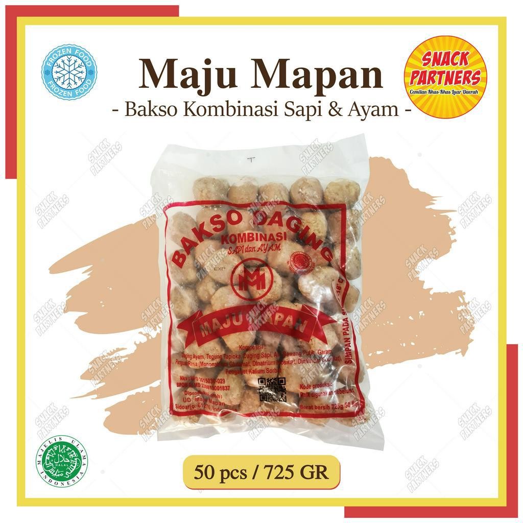 

MAJU MAPAN Bakso Daging Kombinasi Sapi dan Ayam 725 GR / 50 PCS - FROZEN FOOD Baso Pentol Halus Kasar Urat Kotak