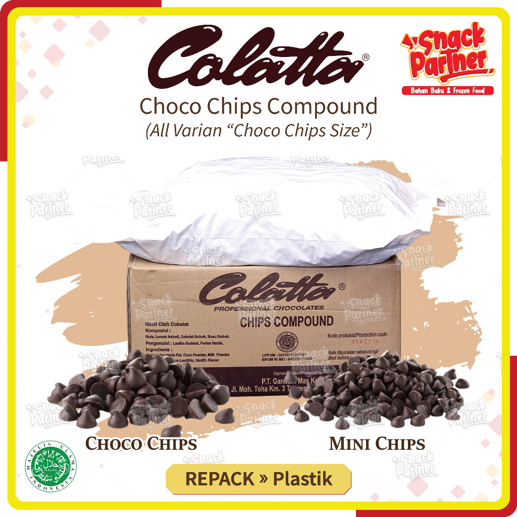 

COLATTA - CHOCO CHIPS REPACK 500 GR - Topping Taburan Tabur Cake Chocolate Coklat Cokelat Donat Donut Toping Roti Kue - Collata Compound Kerucut Chocochips Chocochip Chip Mini 500GR