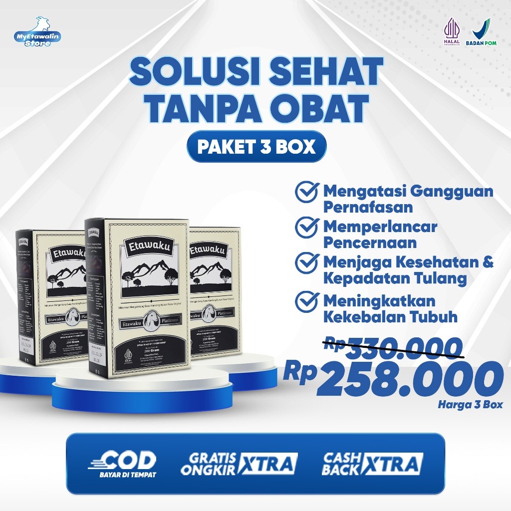 

Susu Etawaku Platinum Paket 3 Box - Susu Kambing Solusi Masalah Tulang Sendi dan Pernafasan