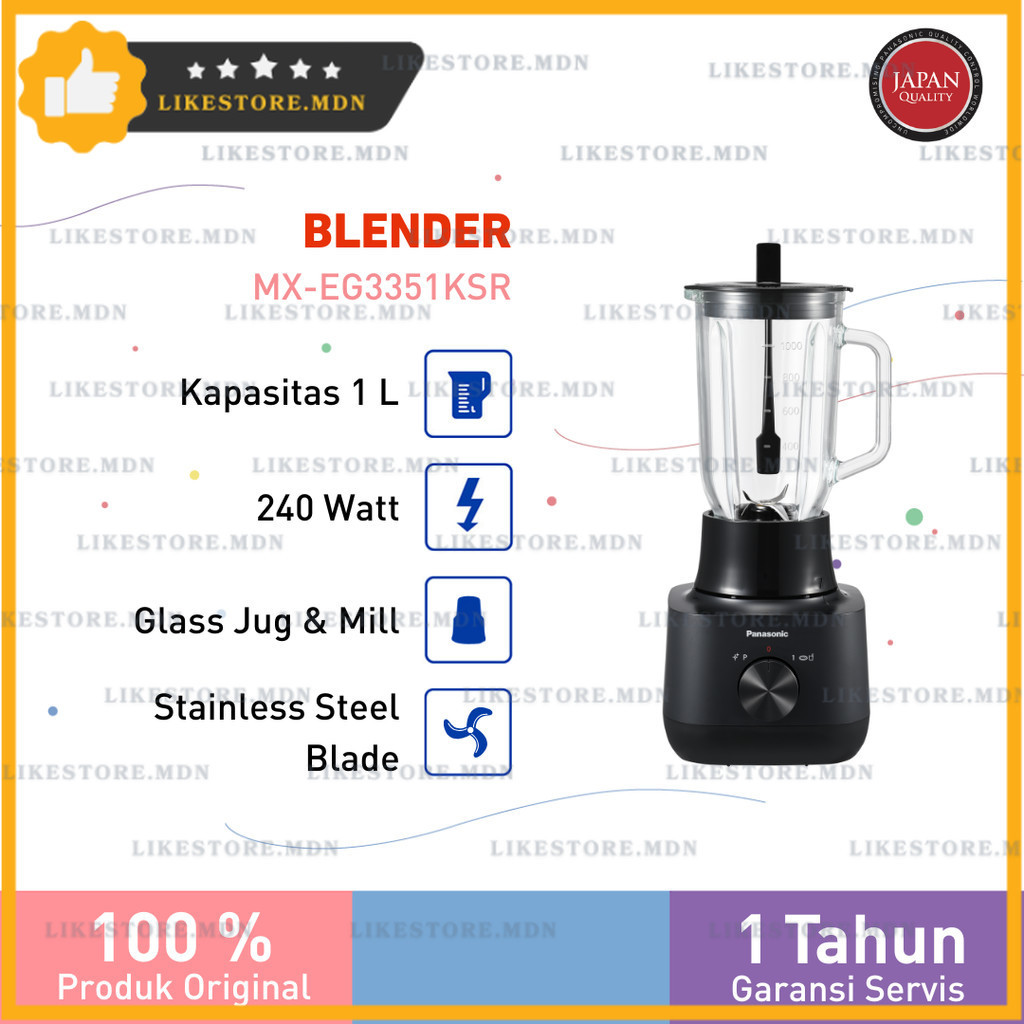 Panasonic MX-EG3351KSR Blender 1L Kaca Hitam / Blender Panasonic Glass 1.35L