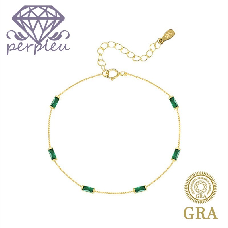 Sertifikat GRA Gratis Gelang Wanita Moissanite Persegi Emerald Tipis Berlapis Emas