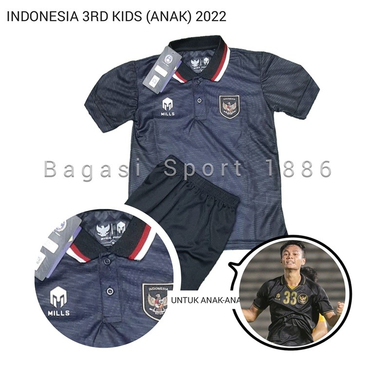 Setelan Jersey Baju Bola Timnas Negara Indonesia Indo Ina Kids Kid Anak 3rd Kit Third Ketiga Piala A