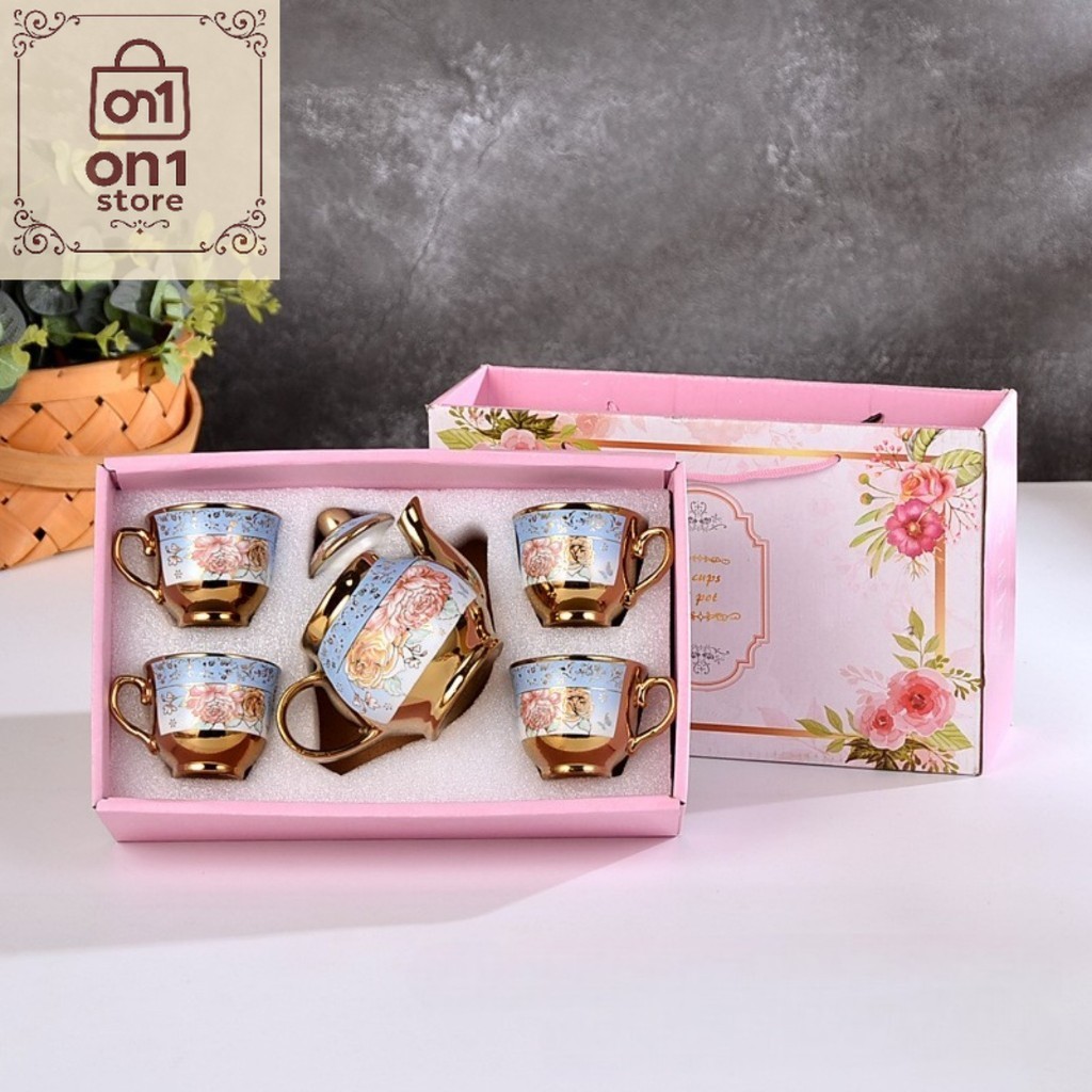 Set Teko Murah / Cangkir Teko Keramik Retro Jadul Vintage Classic Set 4 Cups 1 Pot European Style Ha