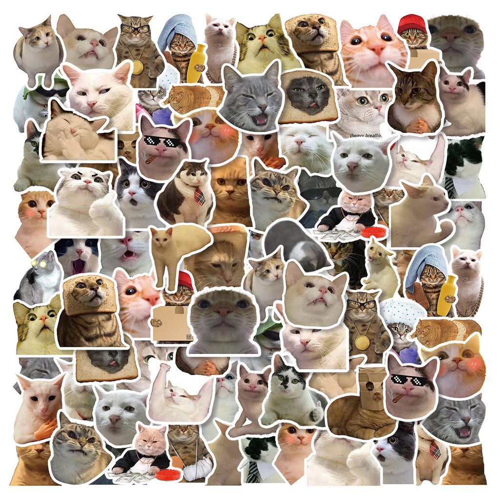 

50PCS Kawaii Cat Mood Meme Sticker Sticky Aesthetic Decorative DIY Phone Stationery Scrapbook School Supplies Cute Sticker Toy