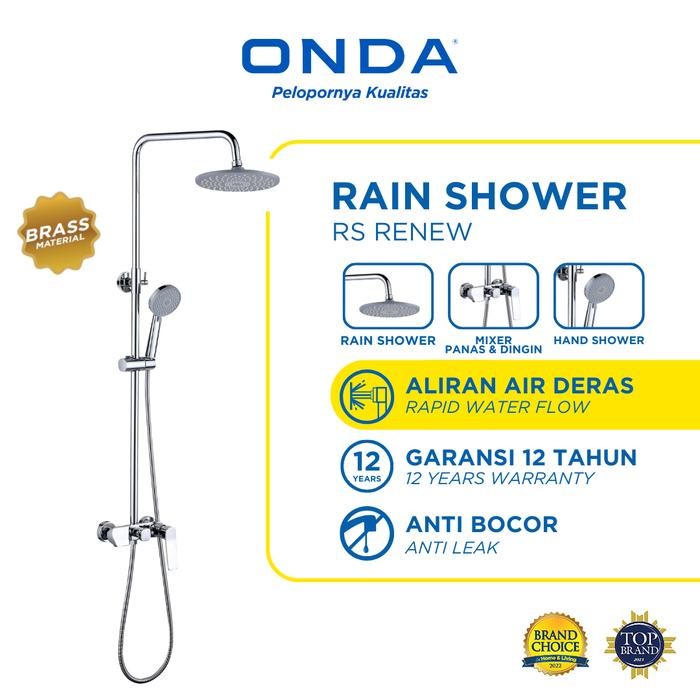 ONDA Rain Shower Kamar Mandi Full Set Tiang Kran Mixer Panas Dingin RENEW