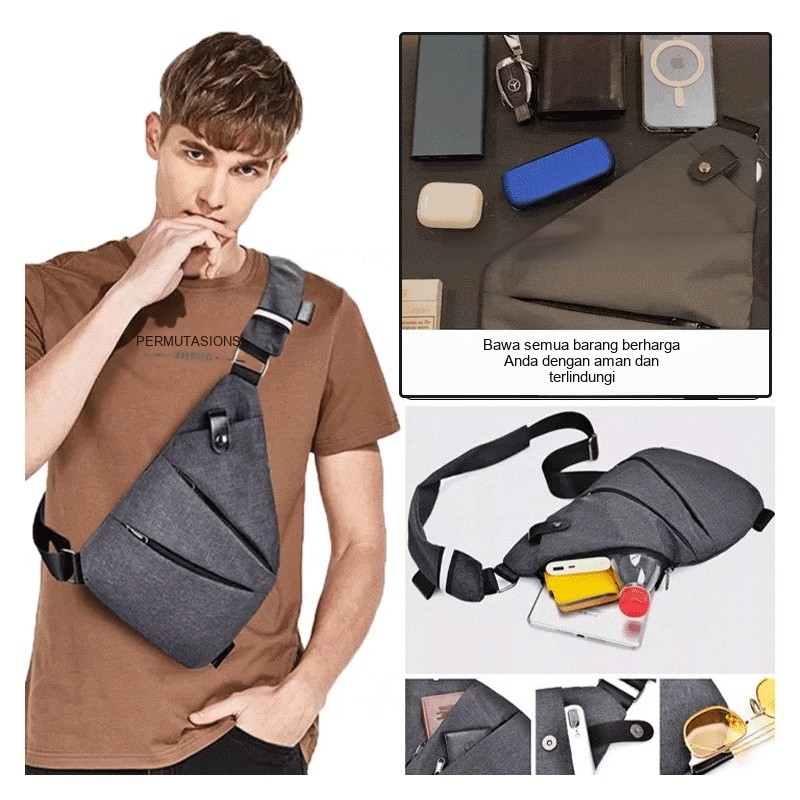 ⚡Kirim dalam 24 jam⚡Tas Dada Kelas Atas Tas Pria Anti Air Tas Selempang Olahraga Luar Ruangan Tas Ba