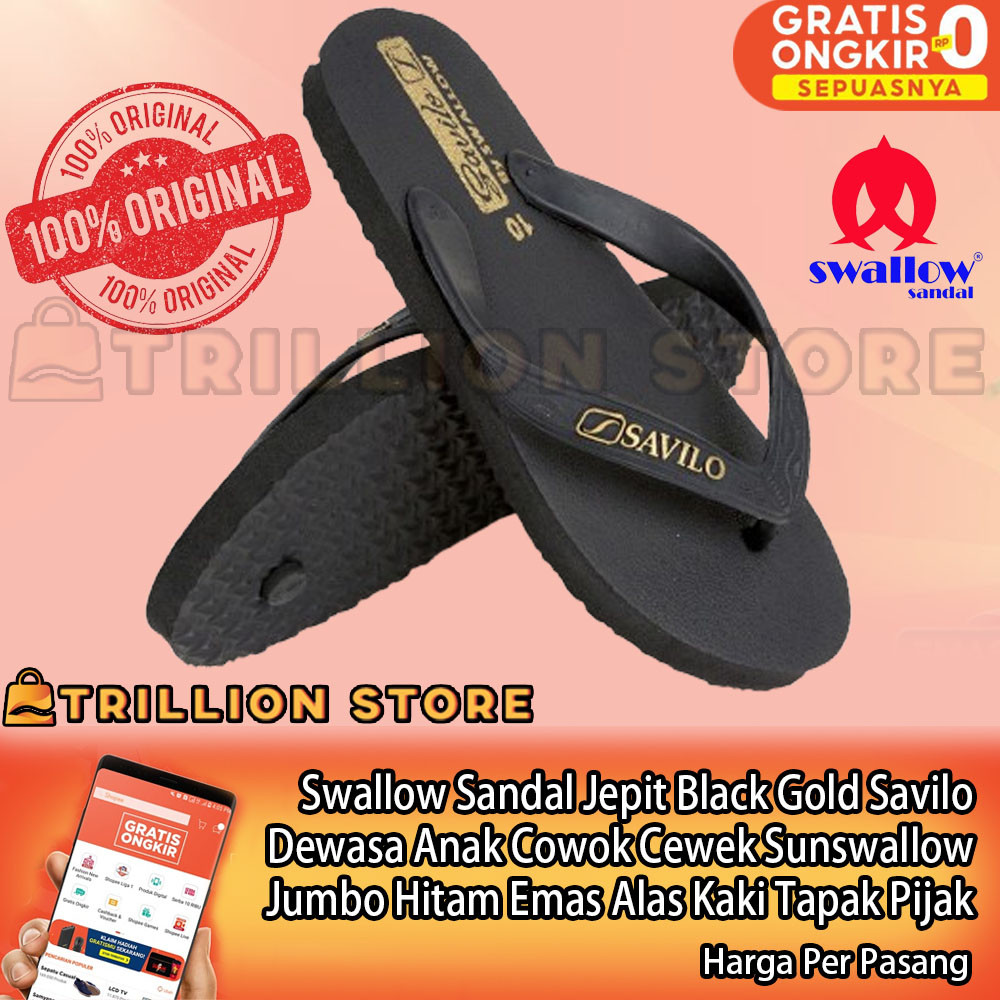 Swallow Sandal Jepit Black Gold Savilo Sni Swalow Sewalo Swalo Swallo Safilo Sapilo Dewasa Anak Cowo