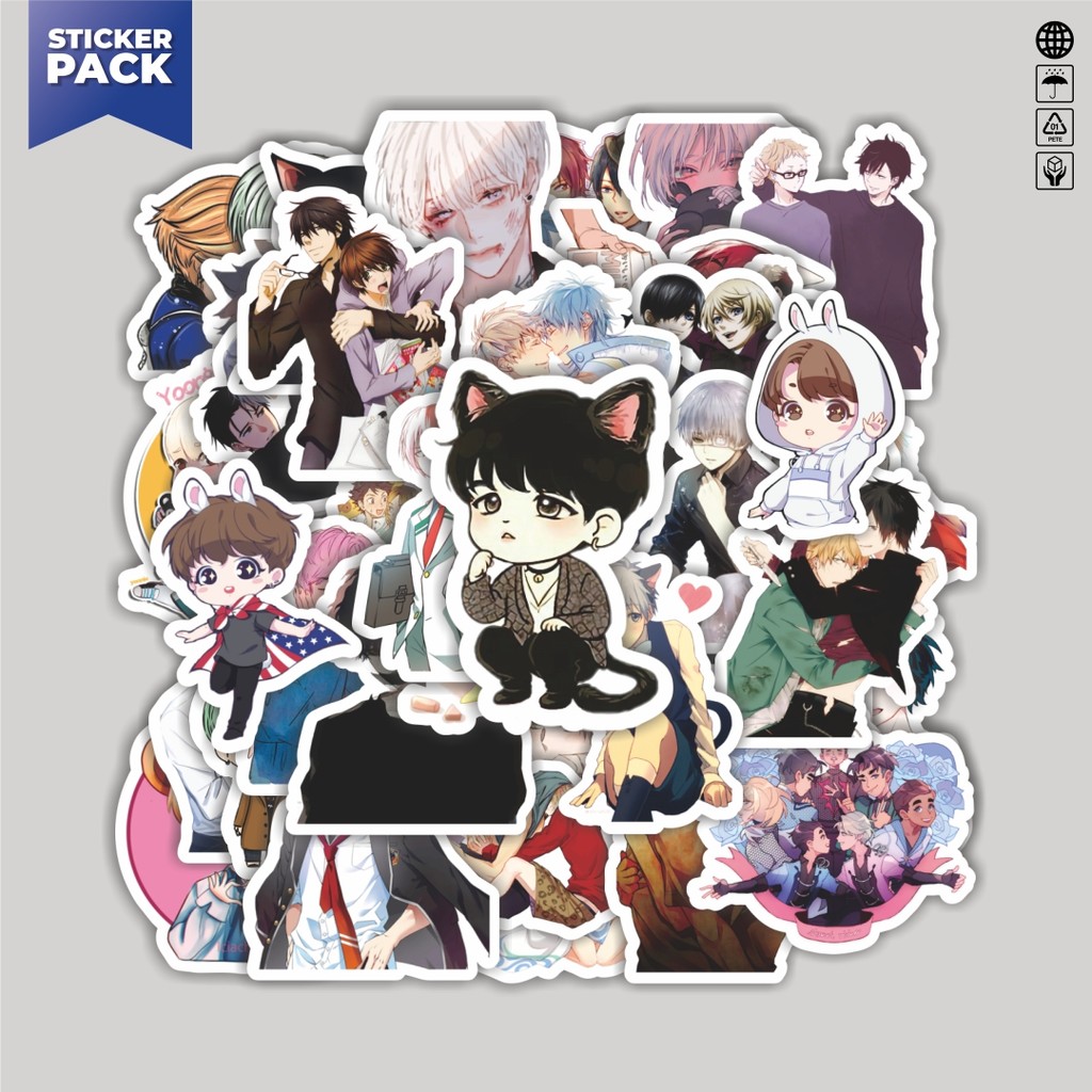 

[100PCS]Stiker Pack Stiker Anime & Manhwa Boys Love Aesthetic Vinyl Anti Air Dekorasi Sticker Laptop Buku Journal Koper Helm Casing HP Gitar Helm Skateboard