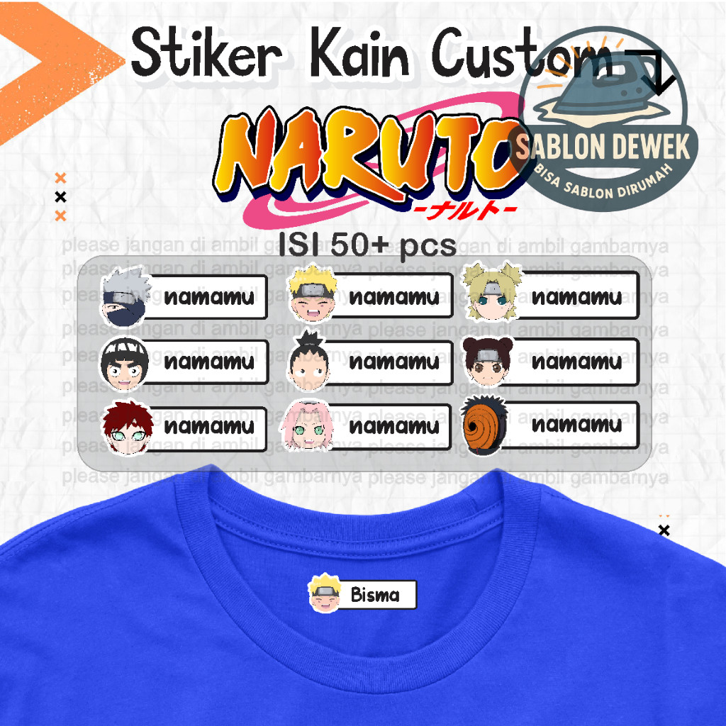 

SEHARI JADI !! STIKER KAIN (BISA SEMUA JENIS KAIN ) ISI 50+ pcs Stiker Kain Custom . Stiker Label Nama Kain Baju Anak Sablon Setrika