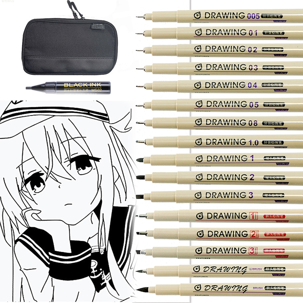 

Pack of 16 Micron Pen Set with Case Waterproof Black Ink Fineliner Drawing Marker for Illustration,Manga,Outlining,Art Supplies