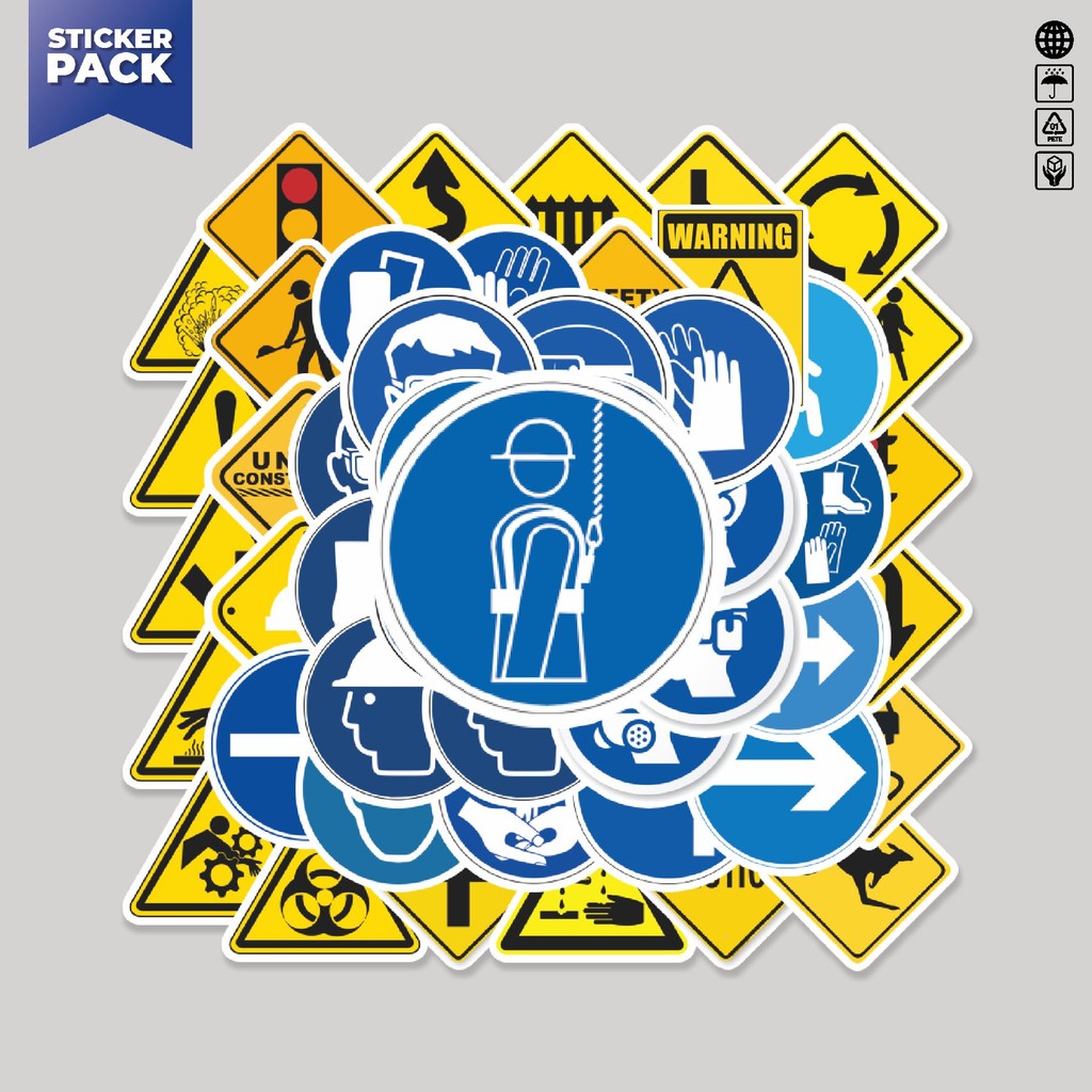 

[100PCS]Stiker Pack Stiker Keselamatan & Simbol Operasional 2 Aesthetic Vinyl Anti Air Dekorasi Sticker Laptop Buku Journal Koper Helm Casing HP Gitar Helm Skateboard