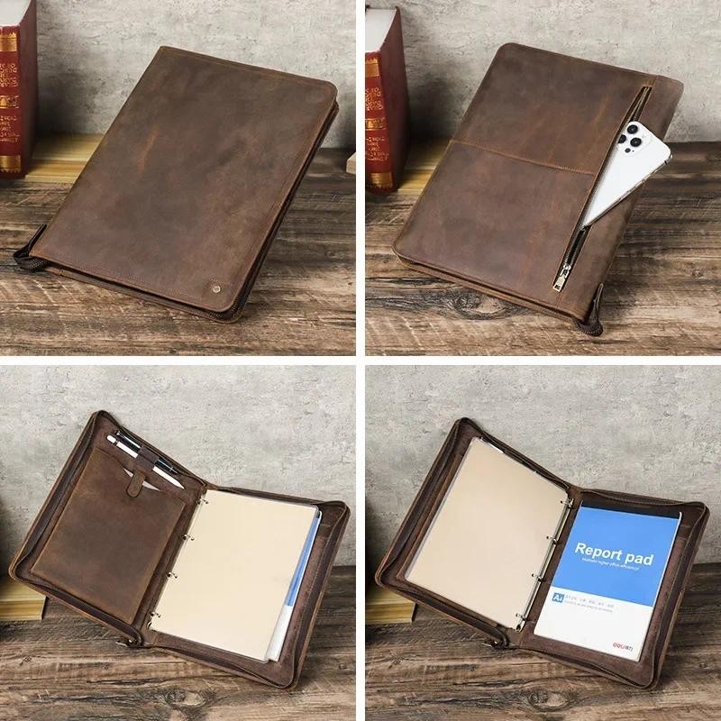 

A4 Notebook Book Cover with Pen Slot Luxury Retro Leather Notebook Cover Case for IPad 11 Inch Office School Supplies Stationery