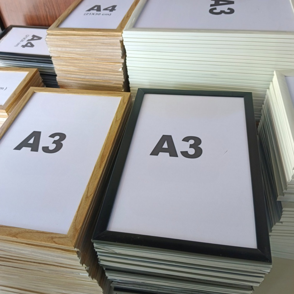 Figura kayu Pigora Kayu Bingkai Frame Kayu Natural + Mika Bening Ukuran A4 A3