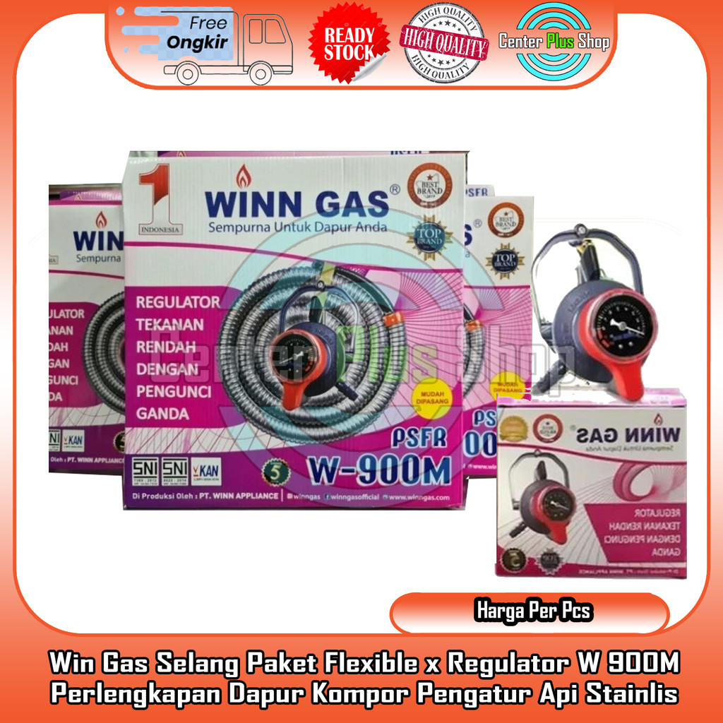 Win Gas Selang Flexible Regulator W 900M Paket Kompor LPG Rumah Tangga Sistem Pengaman Katup Pengunc
