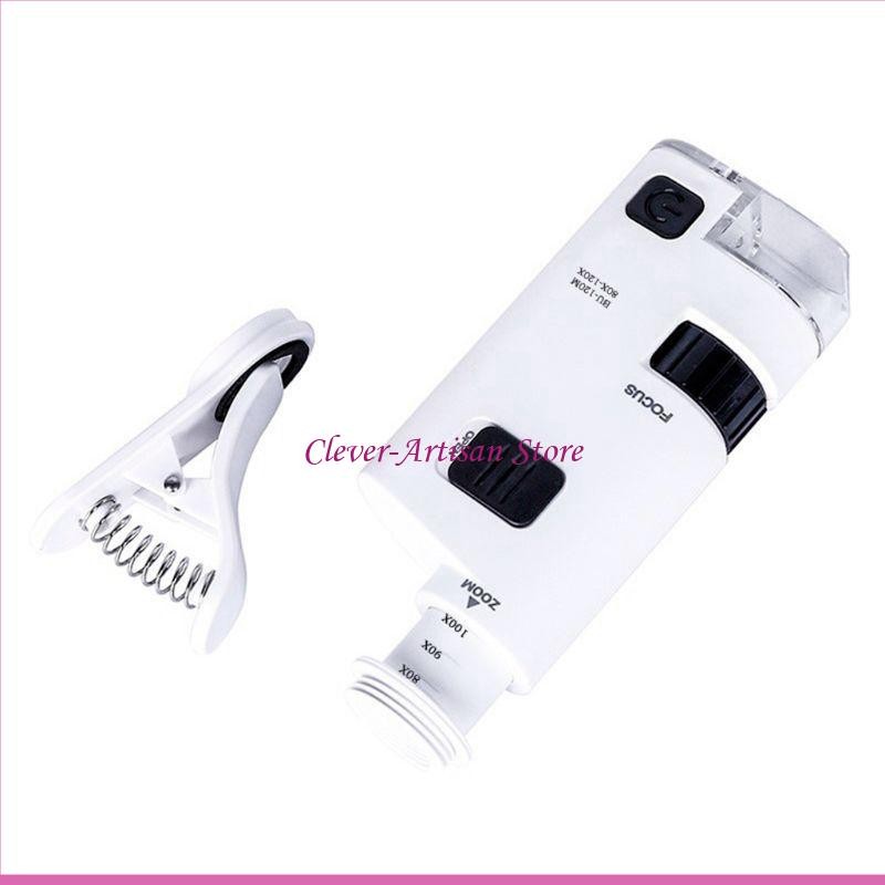 E06B 80-120X LED Adjustable Zoom Cell Phone Microscope Mini Phone Lens Magnifier for Industrial Dete