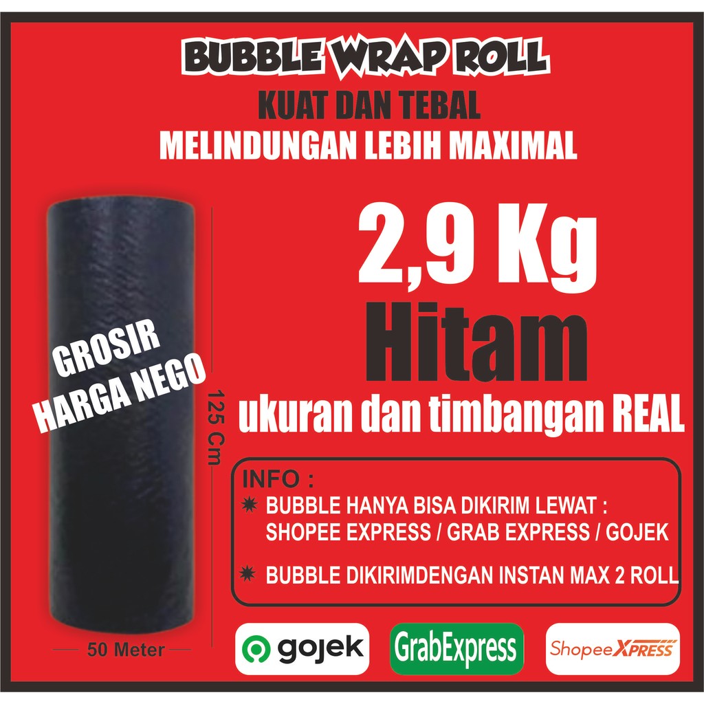 

Bubble Wrap Warna Hitam Berat 2.9kg Lebar 125cm Panjang 50meter KUAT DAN TERJANGKAU