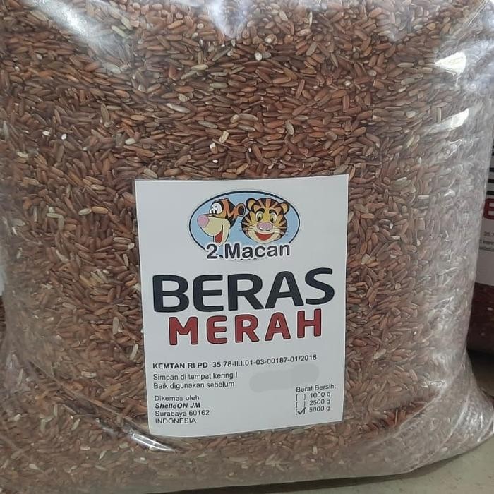 

beras merah 5kg, bersih, siap masak