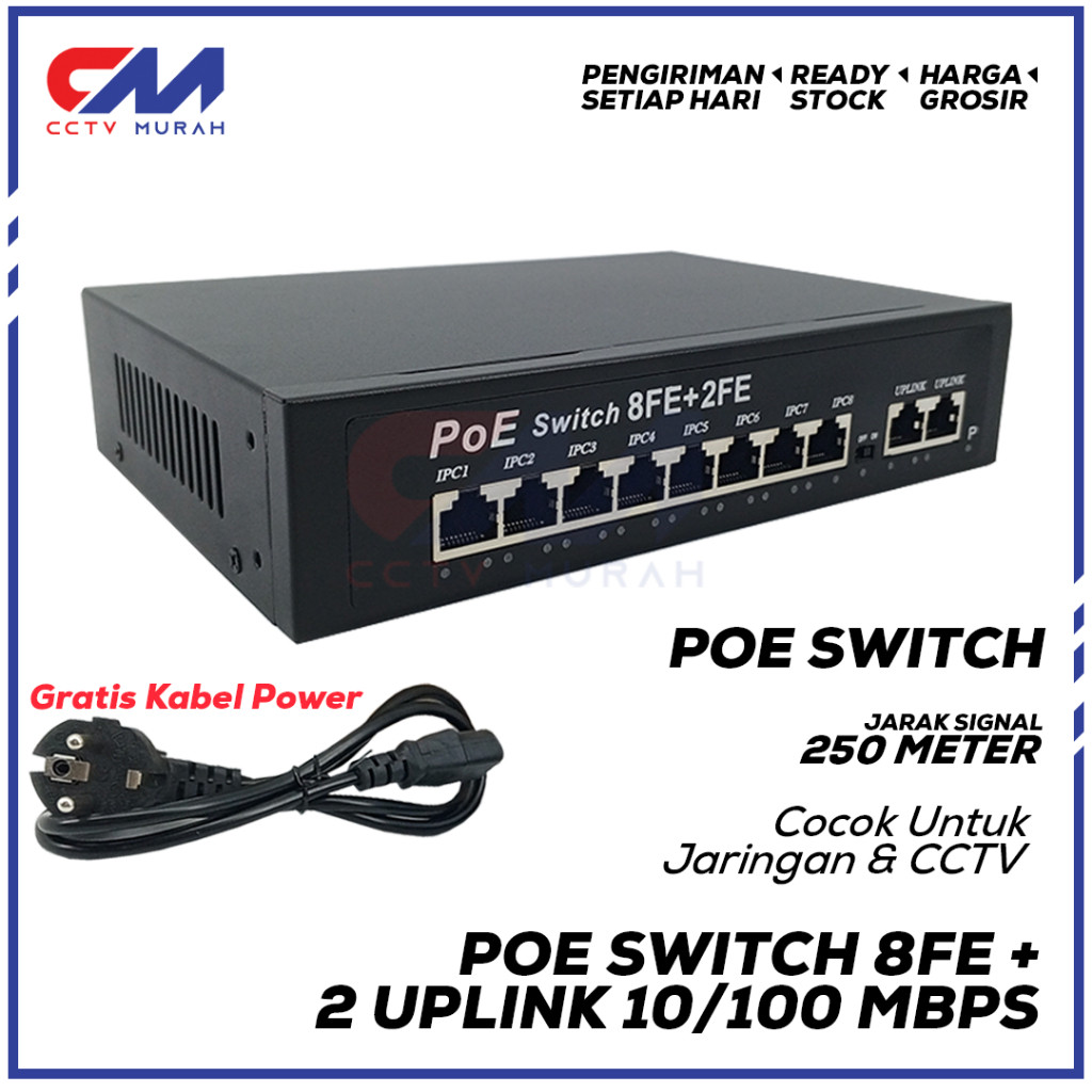 PoE Switch 8 Port 2 Uplink 10/100Mbps, Smart Poe Switch 8 Port